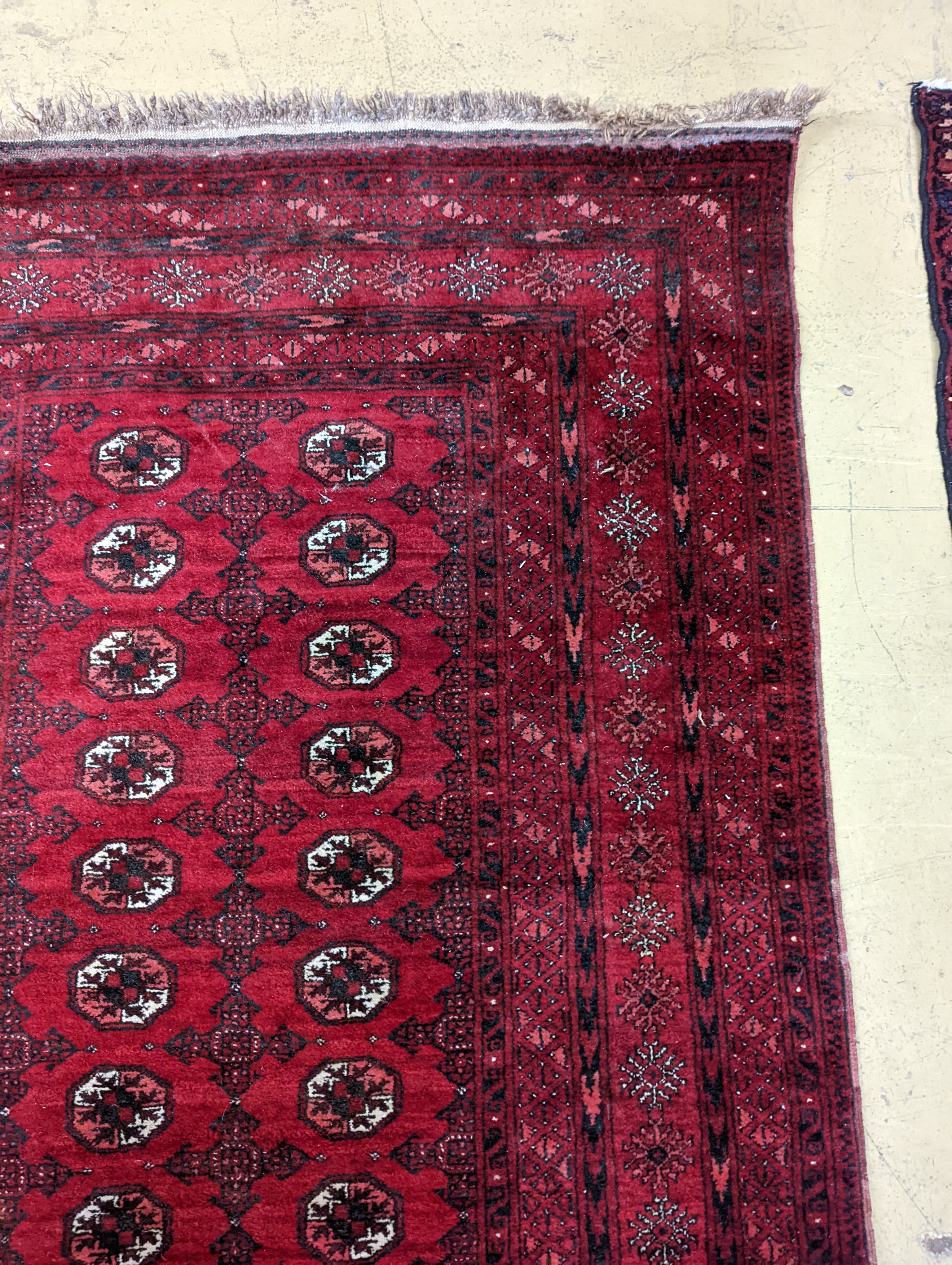 A Bokhara burgundy ground rug, 190 x 130cm